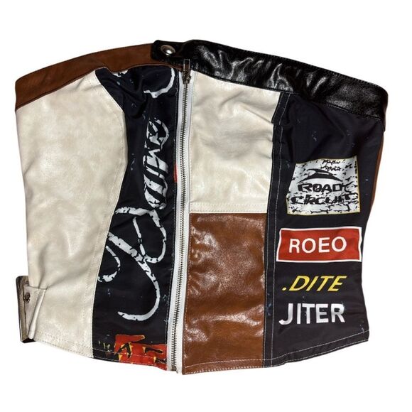 Faux Leather Brown and Black Patchwork Skirt Set - Picture 6 of 12